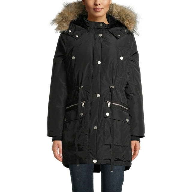 Time and Tru Women's Heavyweight Anorak with Faux Fur Trimmed Hood ...