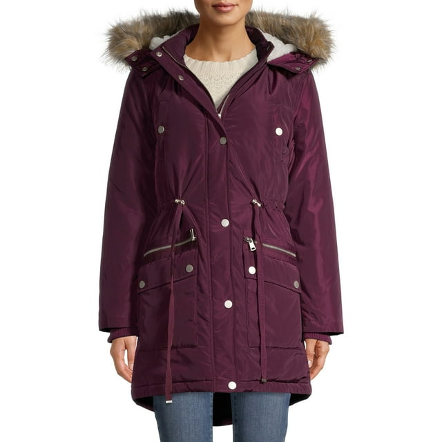 Time and Tru Women's Heavyweight Anorak with Faux Fur Trimmed Hood ...