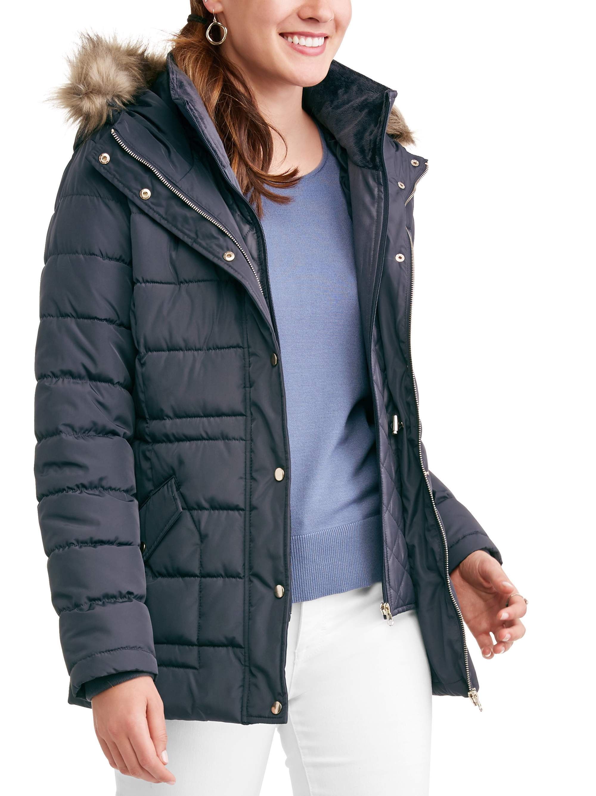 Time and tru women's heavyweight anorak with faux fur trimmed hood new arrivals