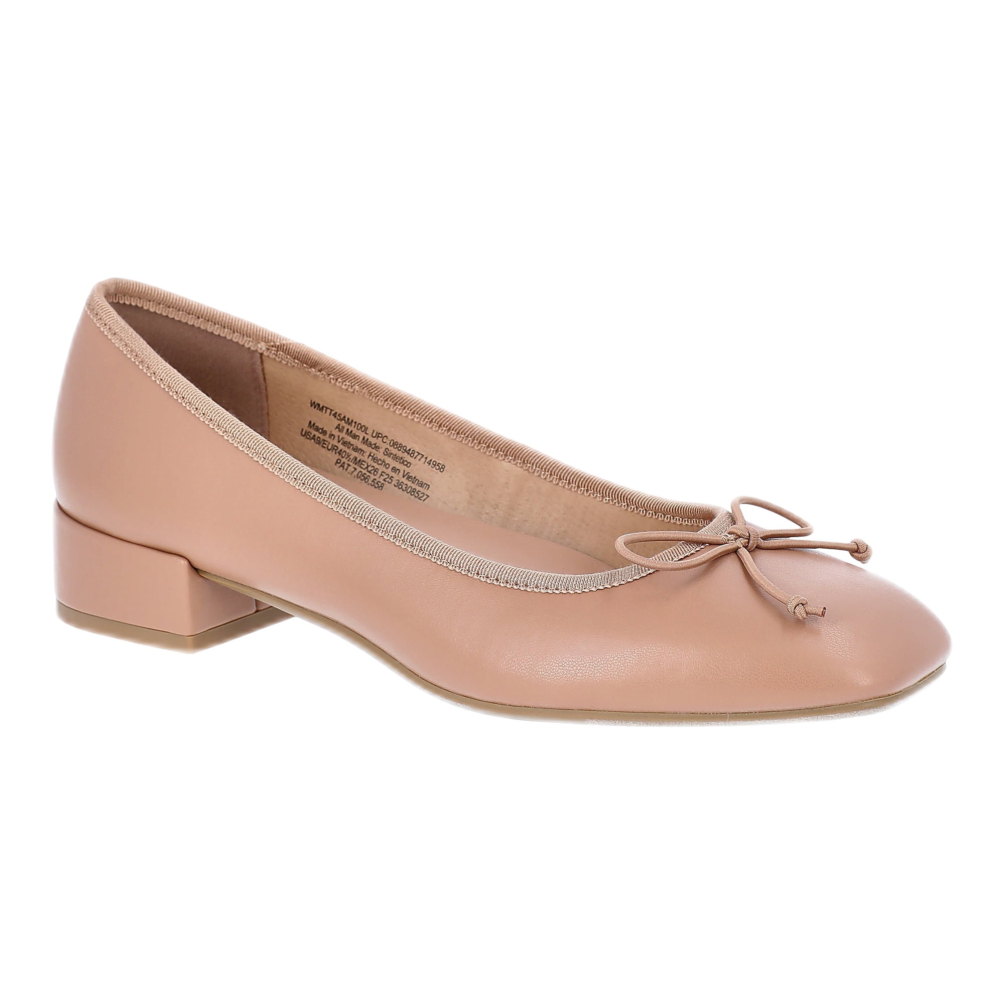Time and Tru Women's String Bow Block Heel Ballet Shoes, Wide Width Available