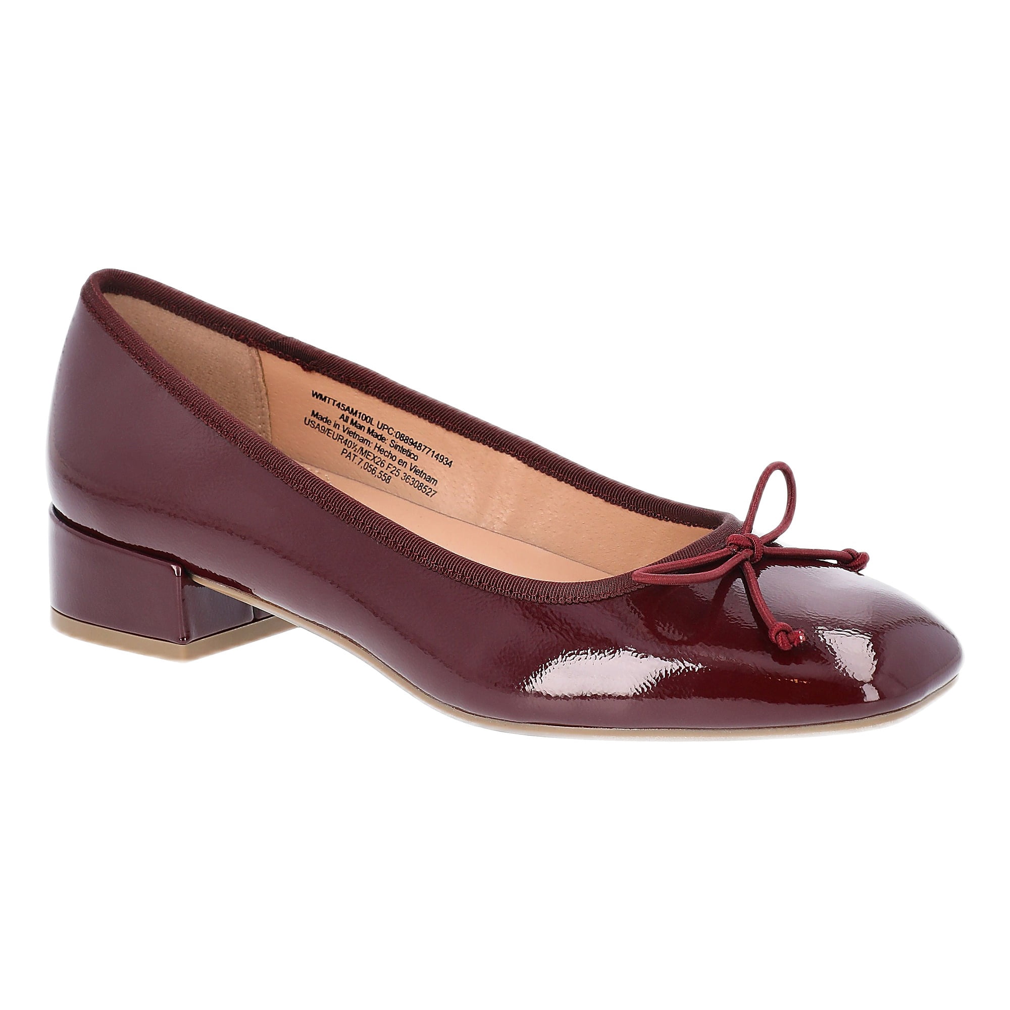 Time and Tru Women's String Bow Block Heel Ballet Shoes, Wide Width Available