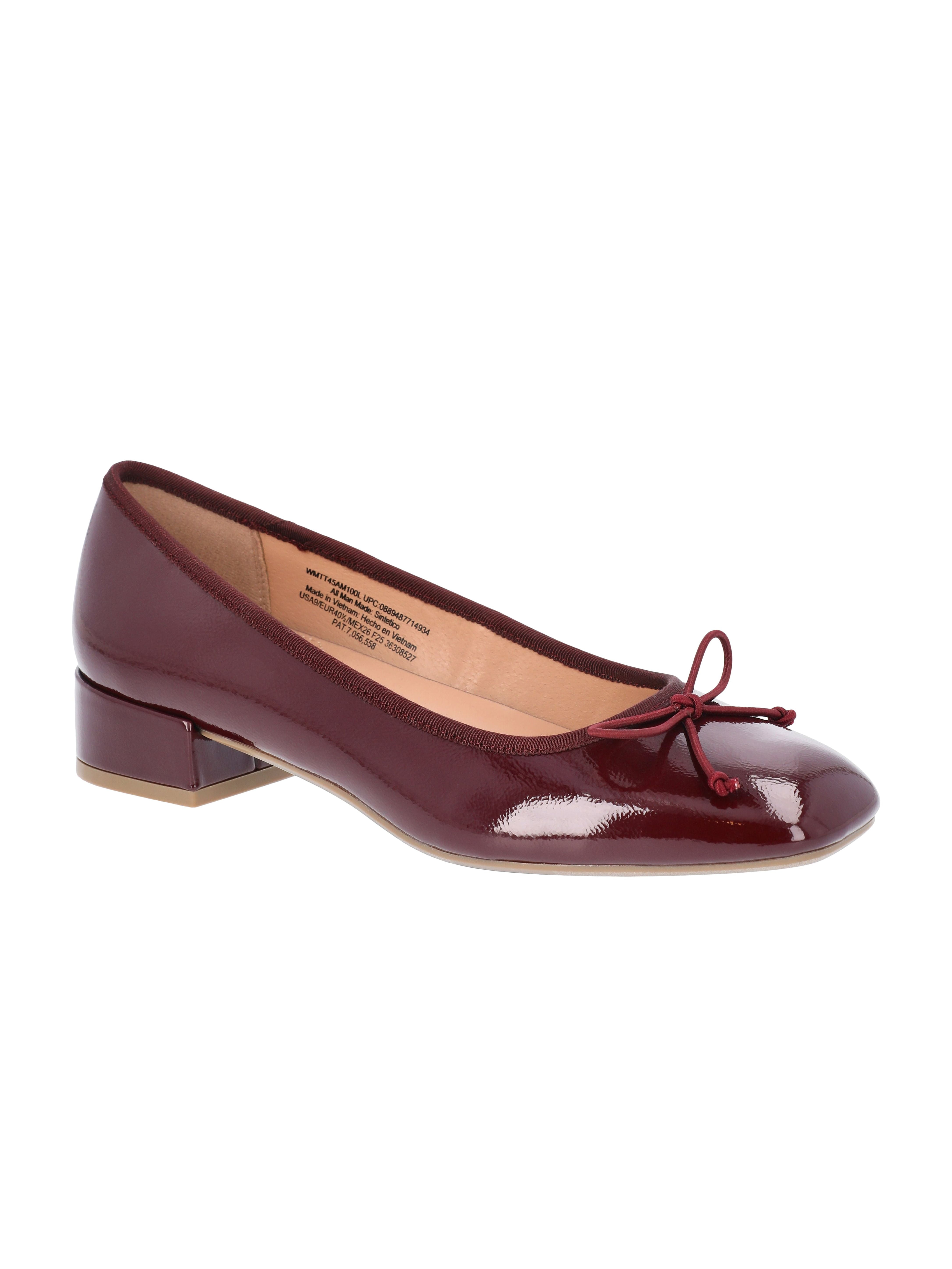 Time and Tru Women's String Bow Block Heel Ballet Shoes, Wide Width Available