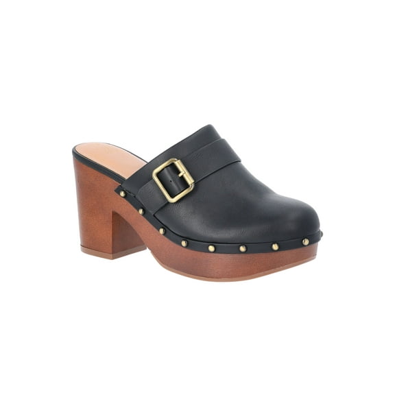 Time and Tru Women's Faux Leather Heeled Clogs
