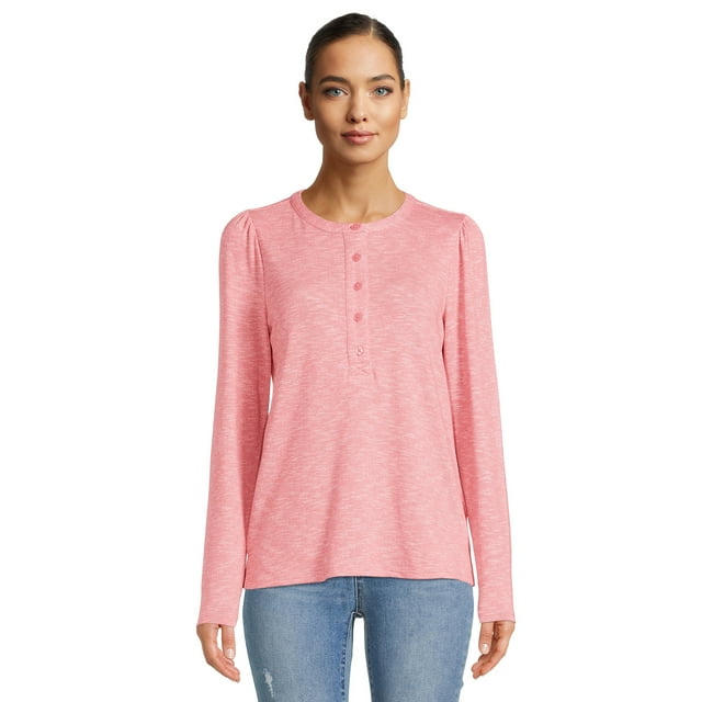 Time and Tru Women's Henley Shirt with Long Sleeves