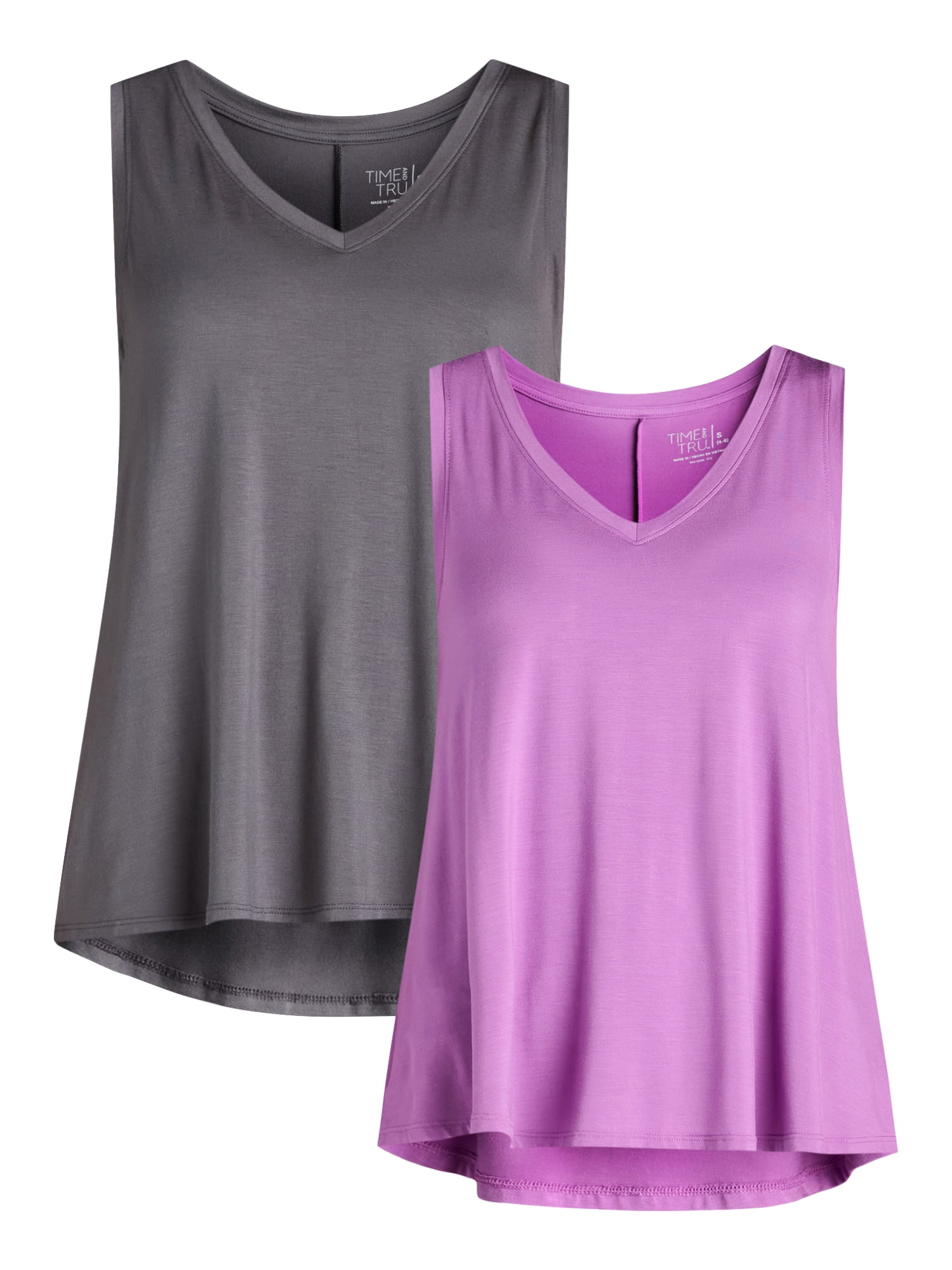 Time and Tru Women's High Low Tank Top, 2-Pack, Sizes XS-XXXL