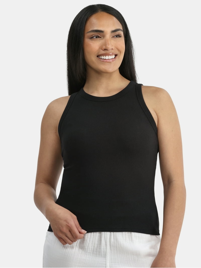 Time and Tru Women's High Neck Ribbed Tank Top XS-XXXL, Sleeveless