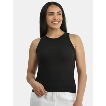 Time and Tru Women's High Neck Ribbed Tank Top, Sizes XS-XXXL