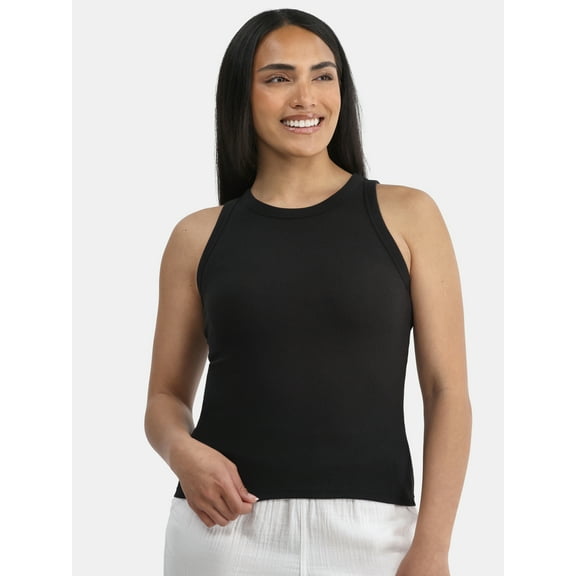 Time and Tru Women's High Neck Ribbed Tank Top, Sizes XS-XXXL