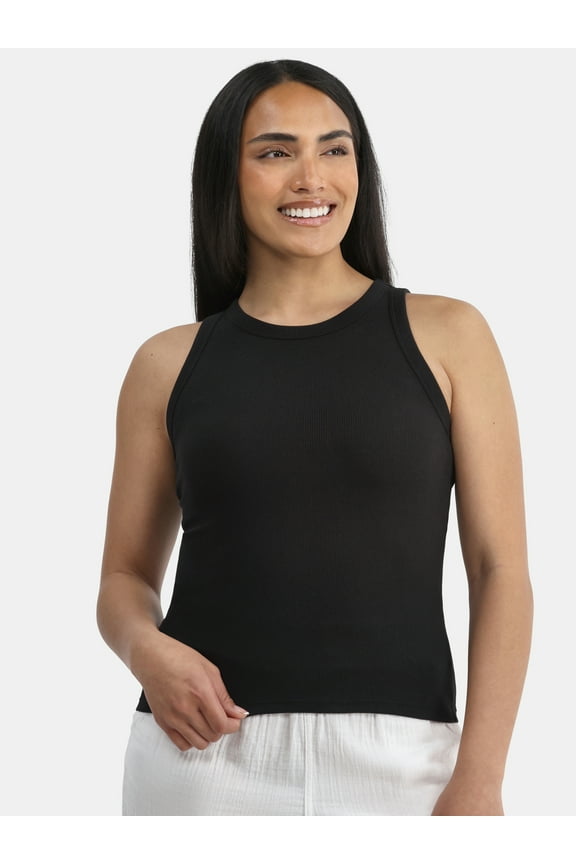 Women's High Neck Ribbed Tank Top, Sizes XS-XXXL