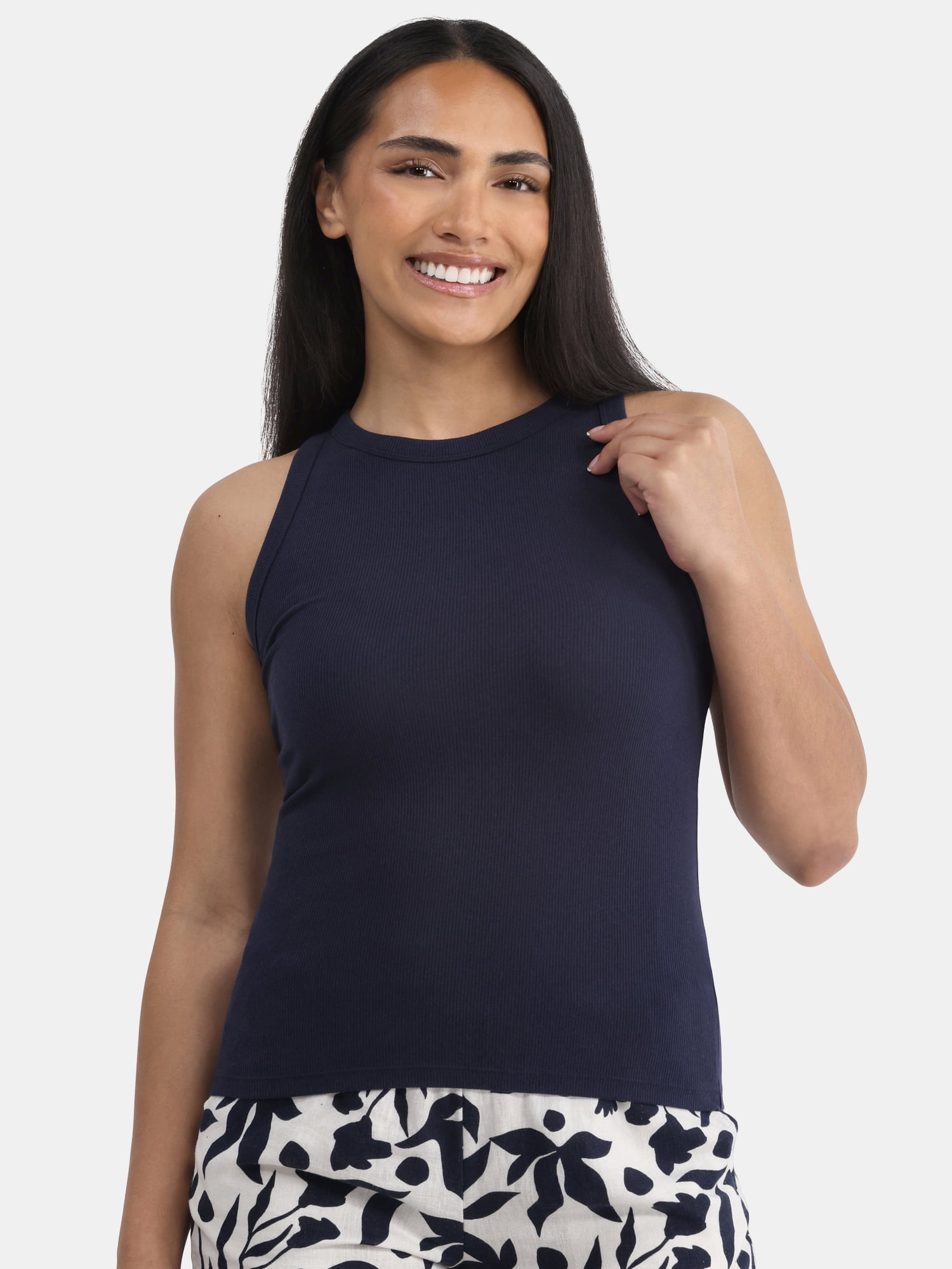Time and Tru Women's High Neck Ribbed Tank Top, Sizes XS-XXXL