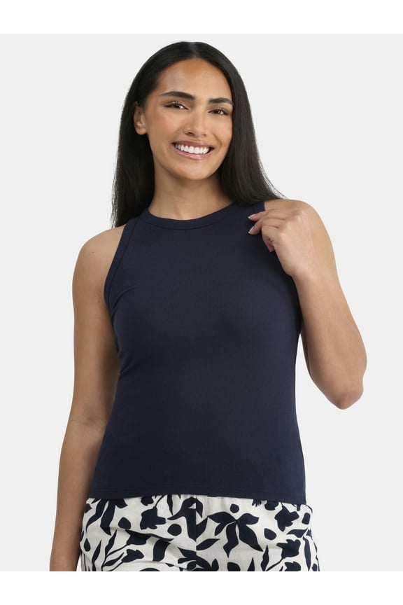 Women's High Neck Ribbed Tank Top, Sizes XS-XXXL