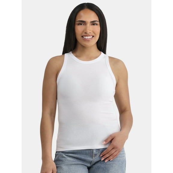 Time and Tru Women's High Neck Ribbed Tank Top, Sizes XS-XXXL