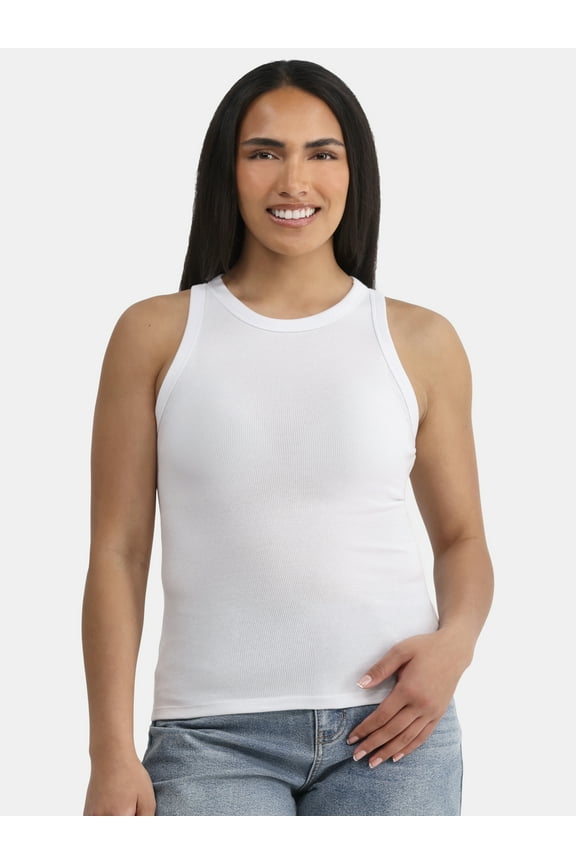 Women's High Neck Ribbed Tank Top, Sizes XS-XXXL