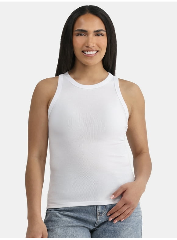 Women's High Neck Ribbed Tank Top, Sizes XS-XXXL