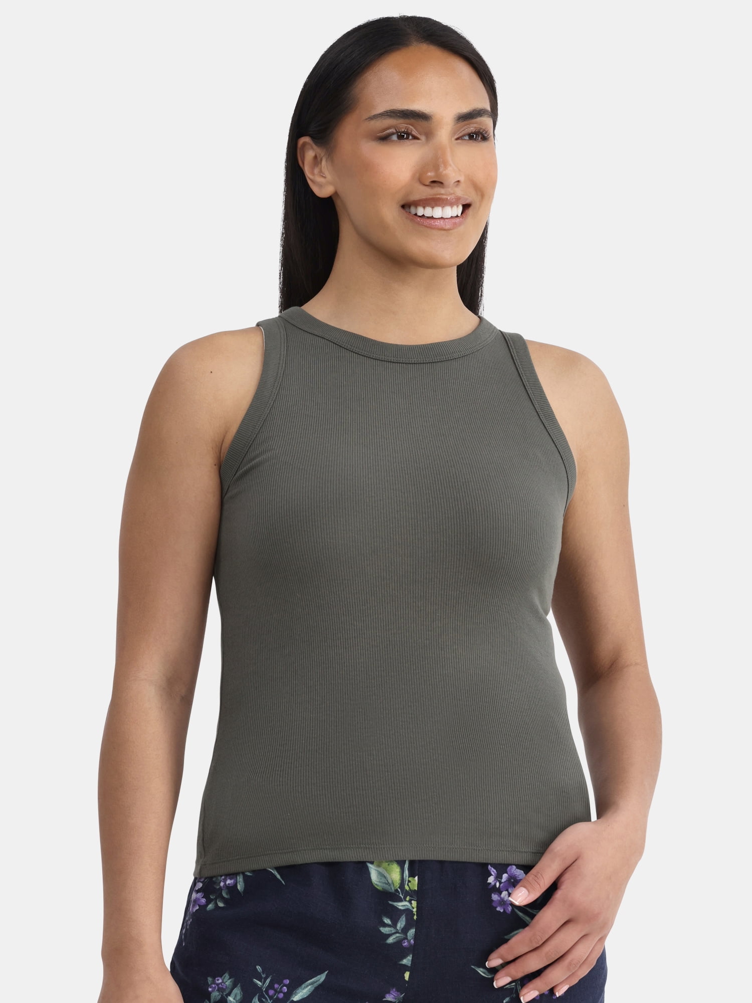 Time and Tru Women's High Neck Ribbed Tank Top, Sizes XS-XXXL