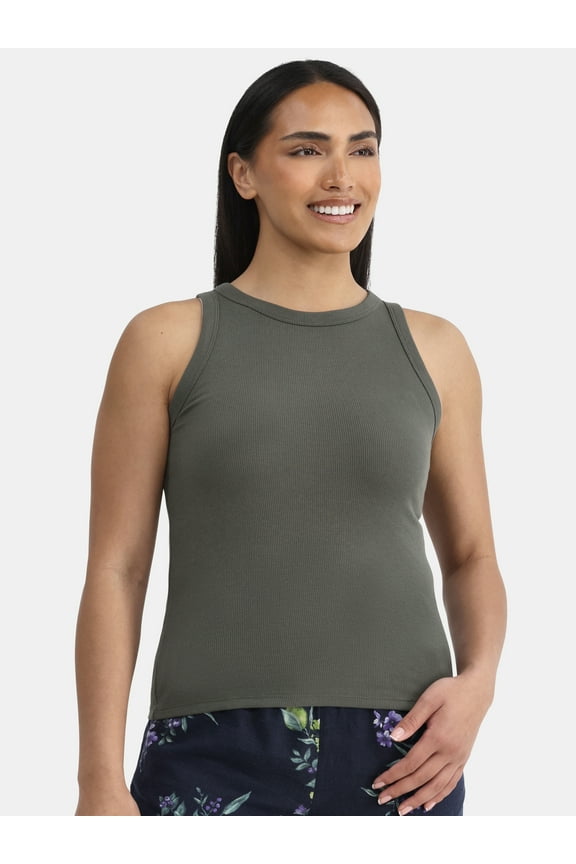 Women's High Neck Ribbed Tank Top, Sizes XS-XXXL