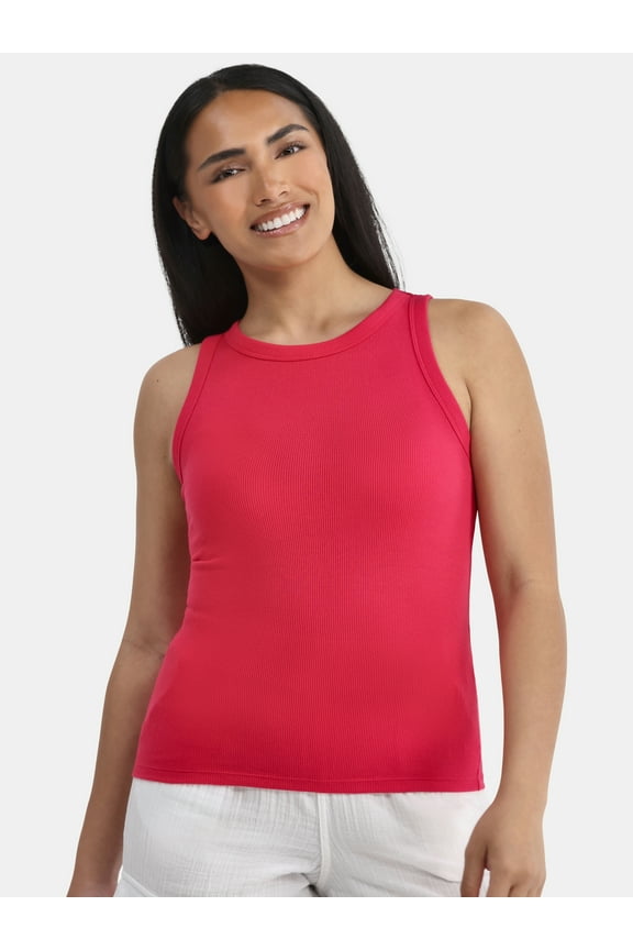 Women's High Neck Ribbed Tank Top, Sizes XS-XXXL