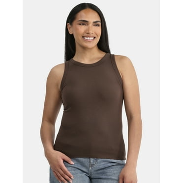 Time and Tru Women's High Neck Ribbed Tank Top, Sizes XS-XXXL