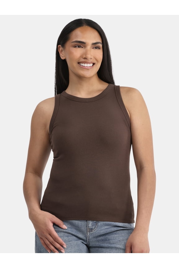 Women's High Neck Ribbed Tank Top, Sizes XS-XXXL