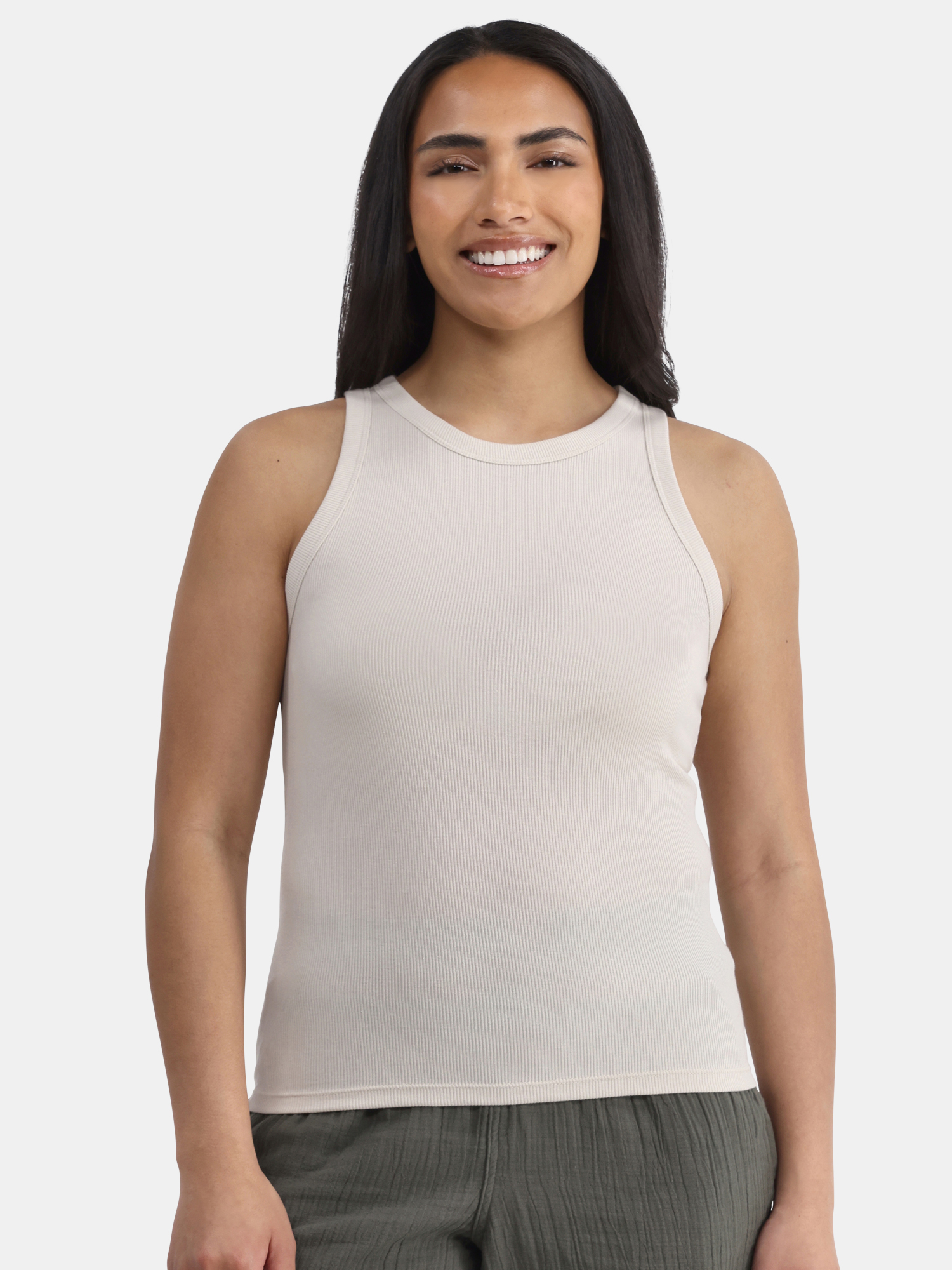 Time and Tru Women's High Neck Ribbed Tank Top, Sizes XS-XXXL