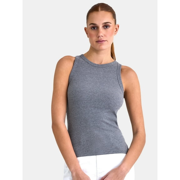 Time and Tru Women's High Neck Ribbed Tank Top, Sizes XS-XXXL
