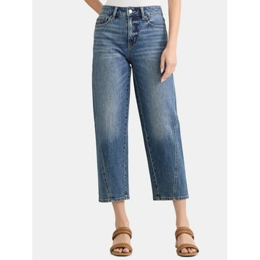 Time and Tru Women's High Rise Barrel Jeans, 26.5" Inseam, Sizes 0-22