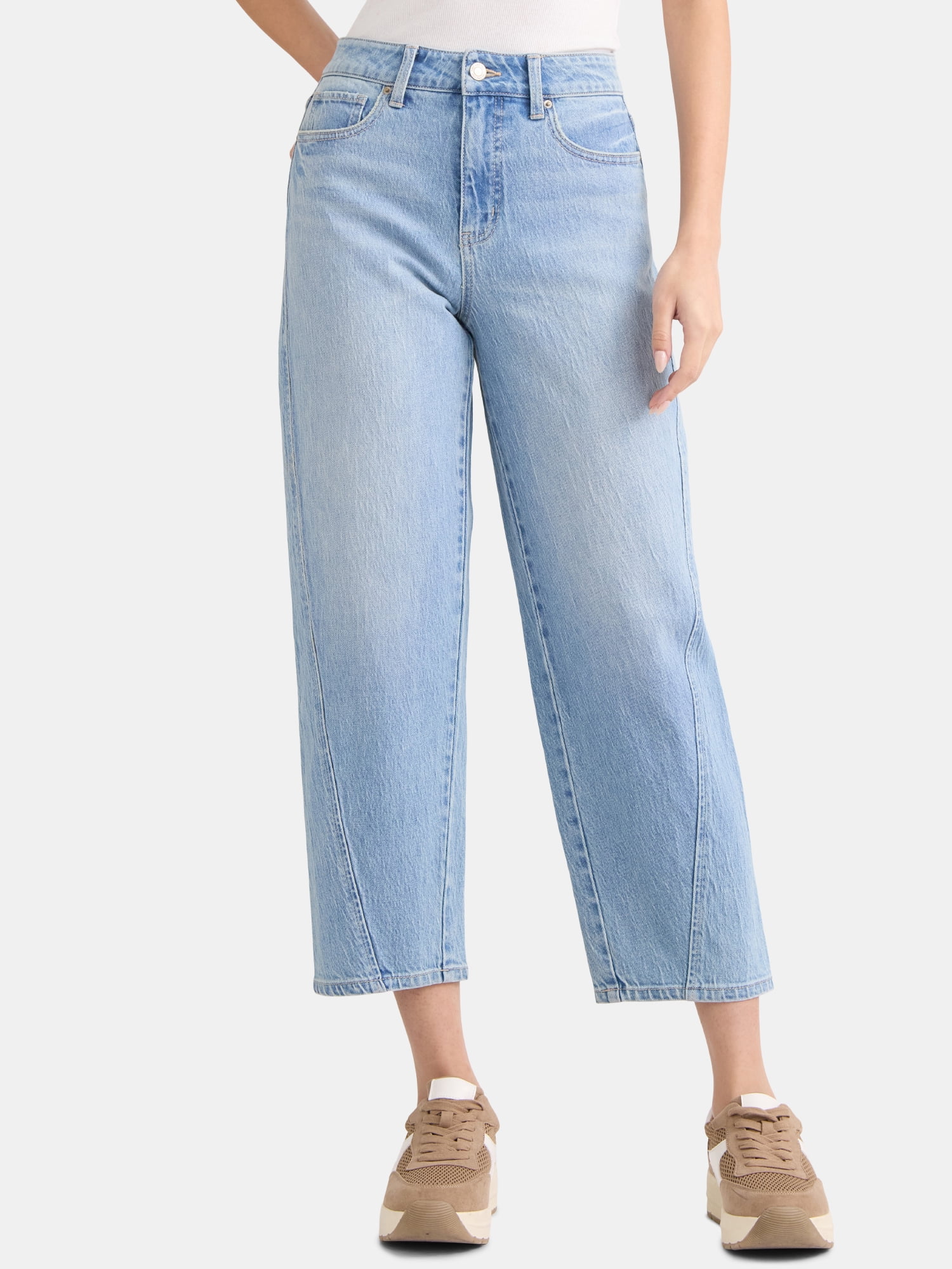 Time and Tru Women's High Rise Barrel Jeans, 26.5" Inseam, Sizes 0-22