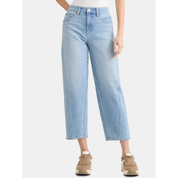 Time and Tru Women's High Rise Barrel Jeans, 26.5" Inseam, Sizes 0-22