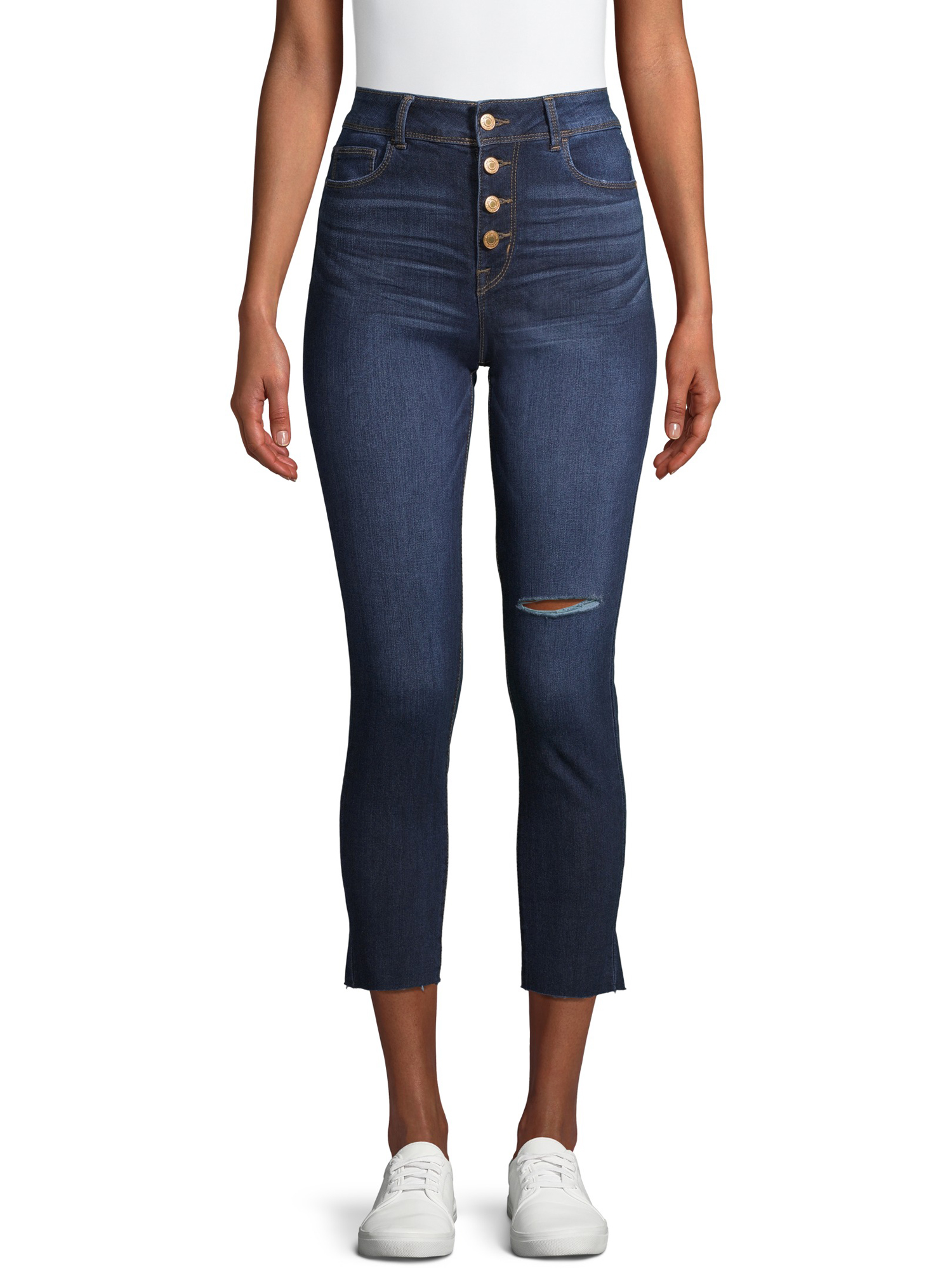 Time and Tru Women's High Rise Button Skinny Jeans - image 1 of 6