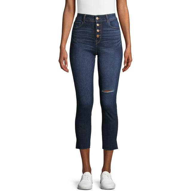 Time and Tru Women's High Rise Button Skinny Jeans