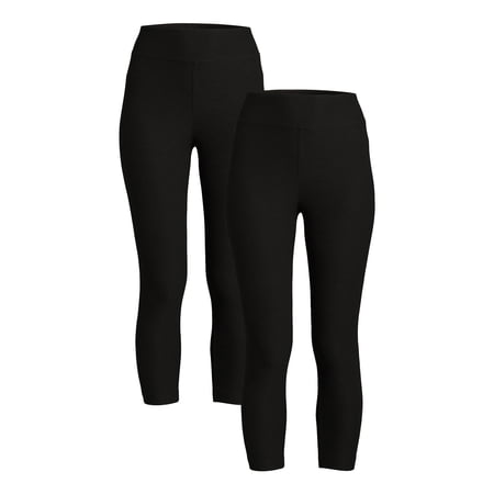 Time and Tru Women’s High Rise Capri Leggings, 2-Pack, Sizes XS-XXL
