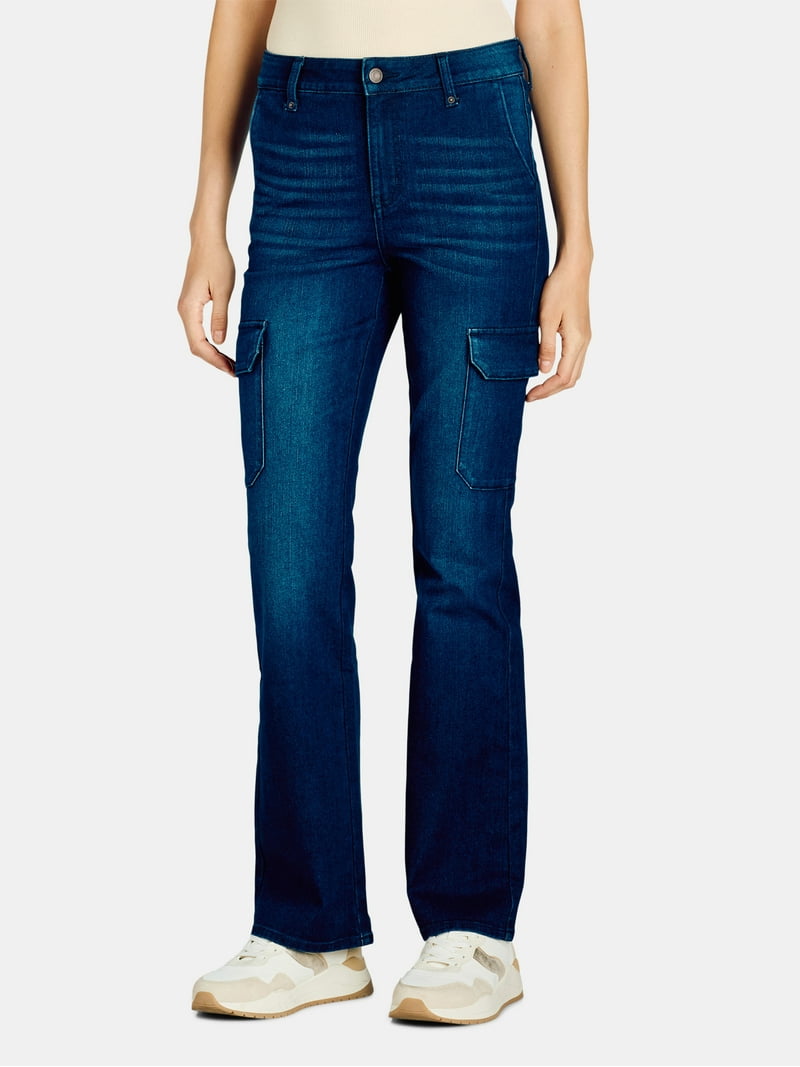 Time and Tru Women's High Rise Cargo Flare Jean, 30
