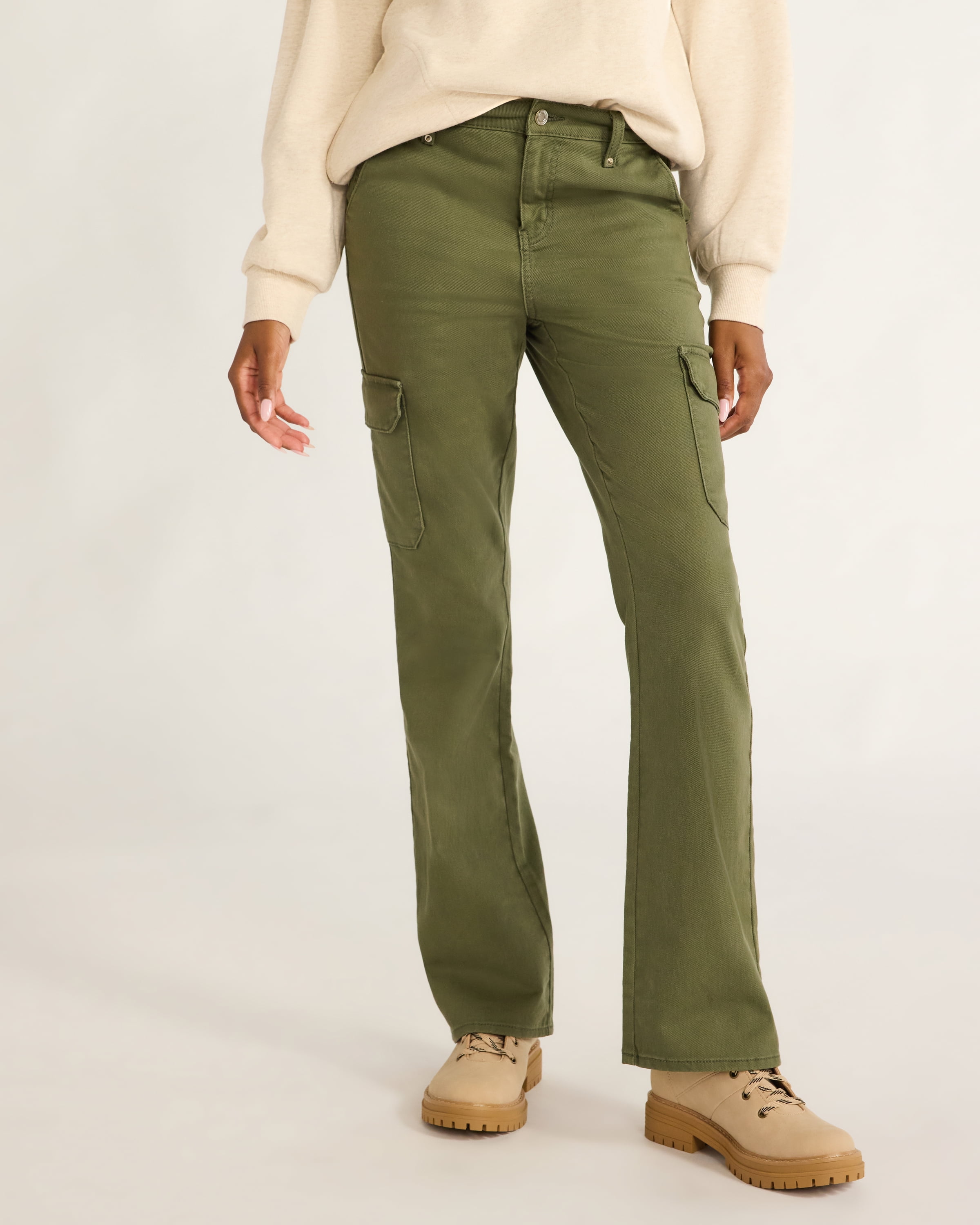 Time and Tru Women's High Rise Cargo Flare Jean, 30", 32", 34" Inseams