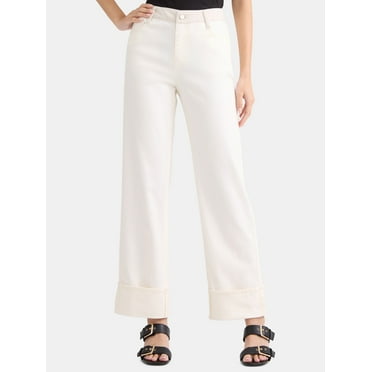 Time and Tru Women's High Rise Colorblock Straight Leg Cuffed Jeans, 29" Inseam, Sizes 2-20