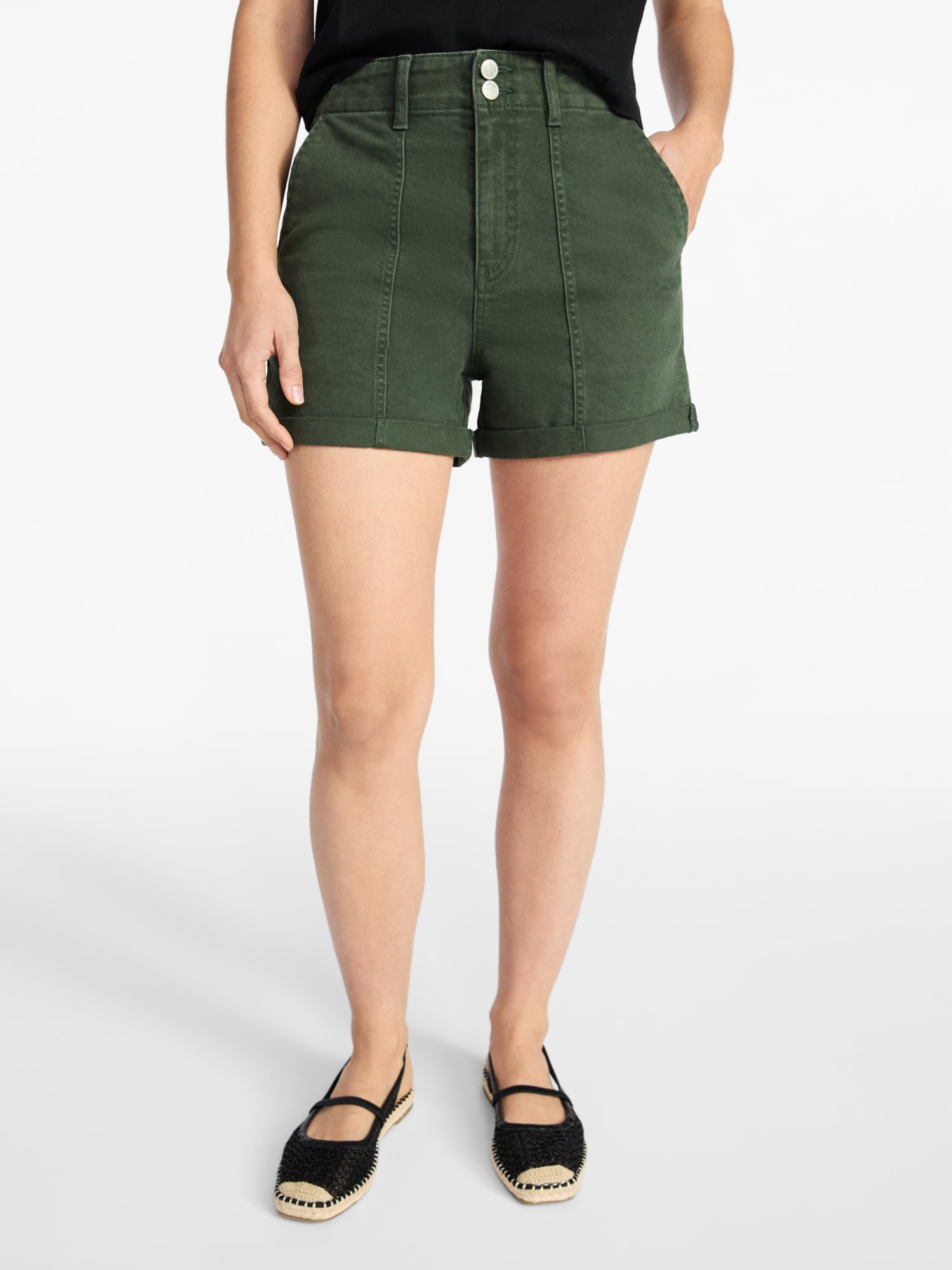 Time and Tru Women's High Rise Utility Shorts, 3.5" Inseam, Sizes 0-22