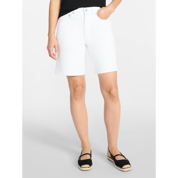 Time and Tru Women's High Rise Denim Bermuda Shorts, 9 in Inseam, Sizes 0-20