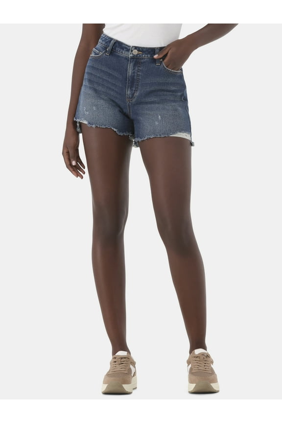 Women's Destructed Hem High Rise Denim Shorts, 4" Inseam, Sizes 0-20