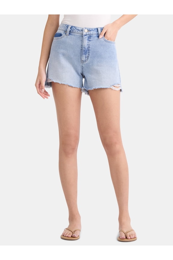 Women's Destructed Hem High Rise Denim Shorts, 4" Inseam, Sizes 0-20