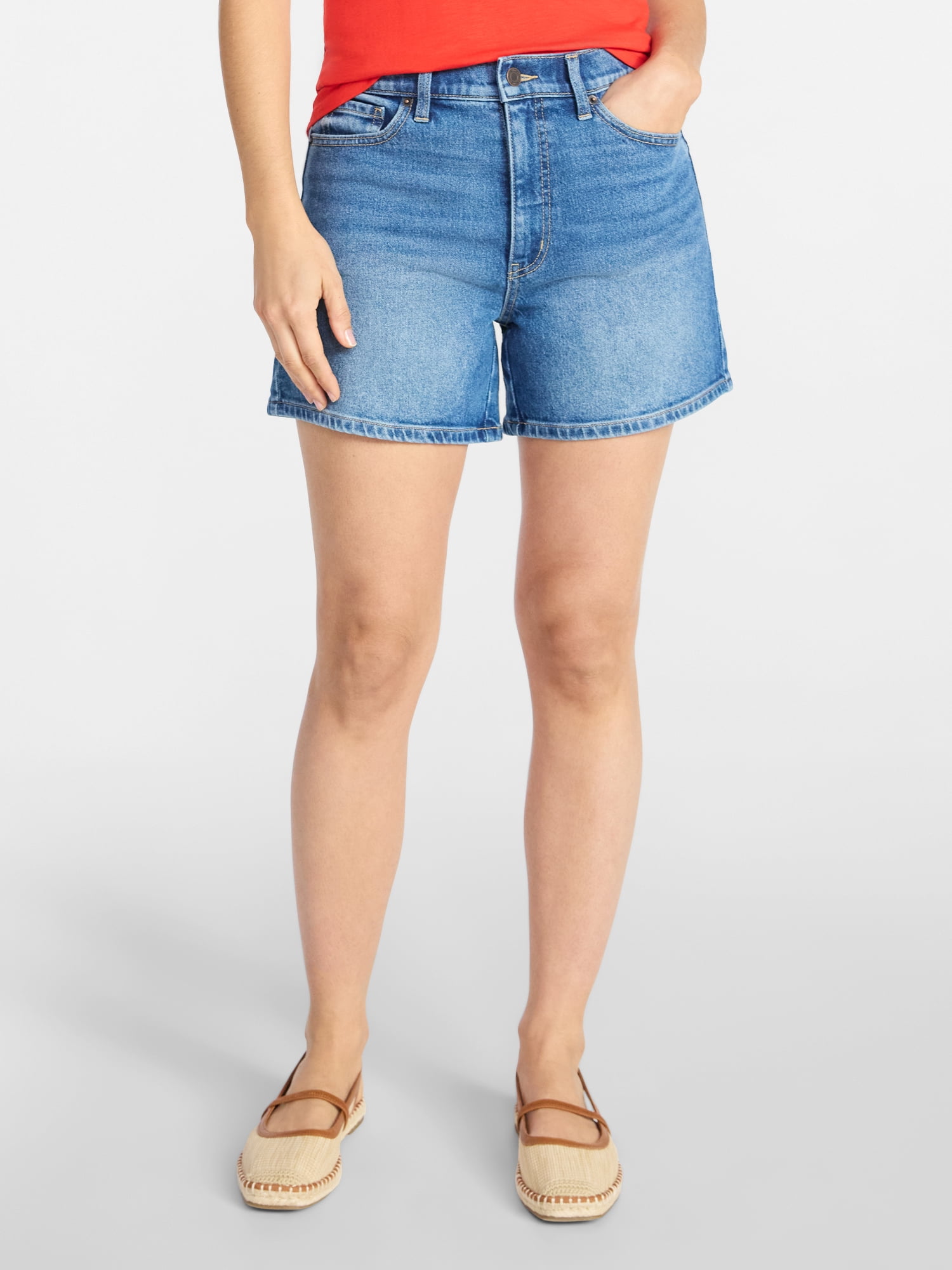 Time and Tru Women's High-Rise Denim Shorts, 5 in Inseam, Sizes 0-22