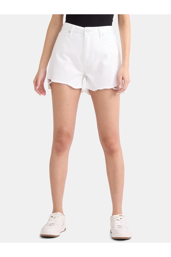 Women's Destructed Hem High Rise Denim Shorts, 4" Inseam, Sizes 0-20