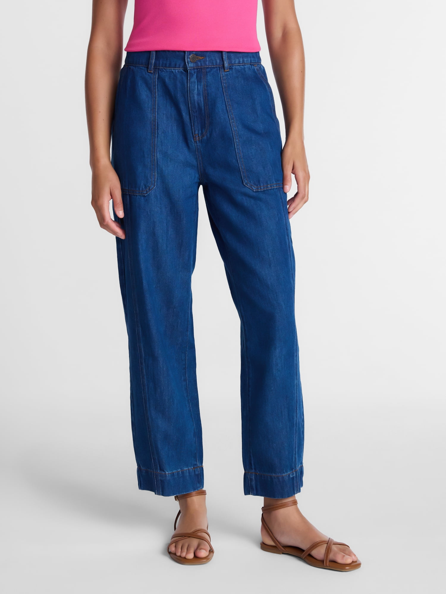 Time and Tru Women's High Rise Drapey Barrel Jeans, 28" Inseam, Sizes XS-XXXL