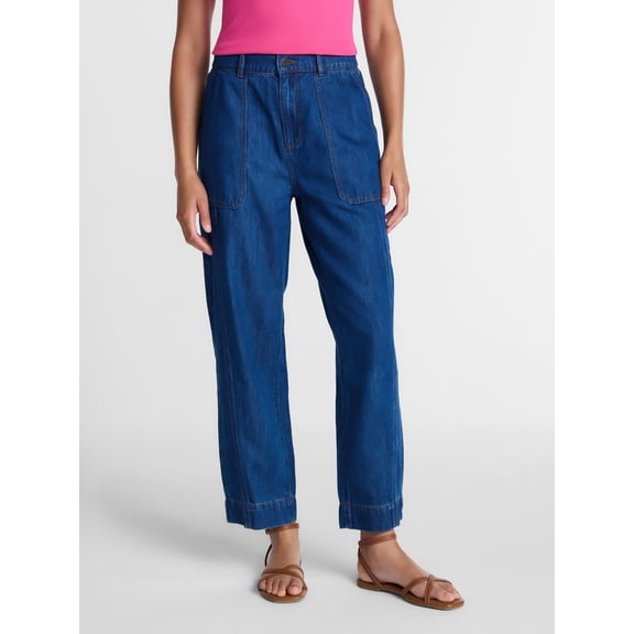 Time and Tru Women's High Rise Drapey Barrel Jeans, 28" Inseam, Sizes XS-XXXL