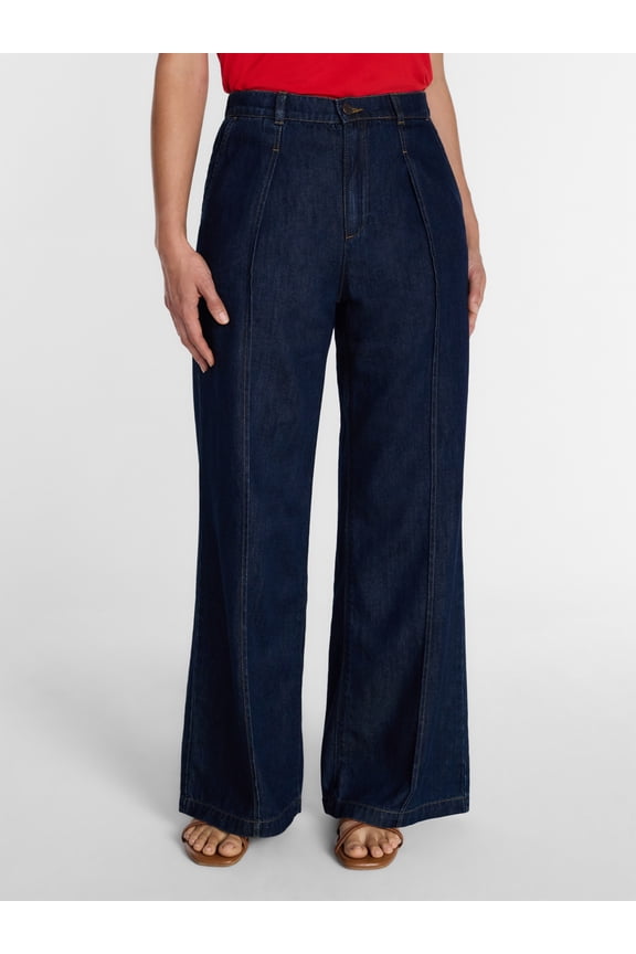 Women's High Rise Drapey Pleated Wide Leg Jeans, 30" Inseam, Sizes XS-XXXL