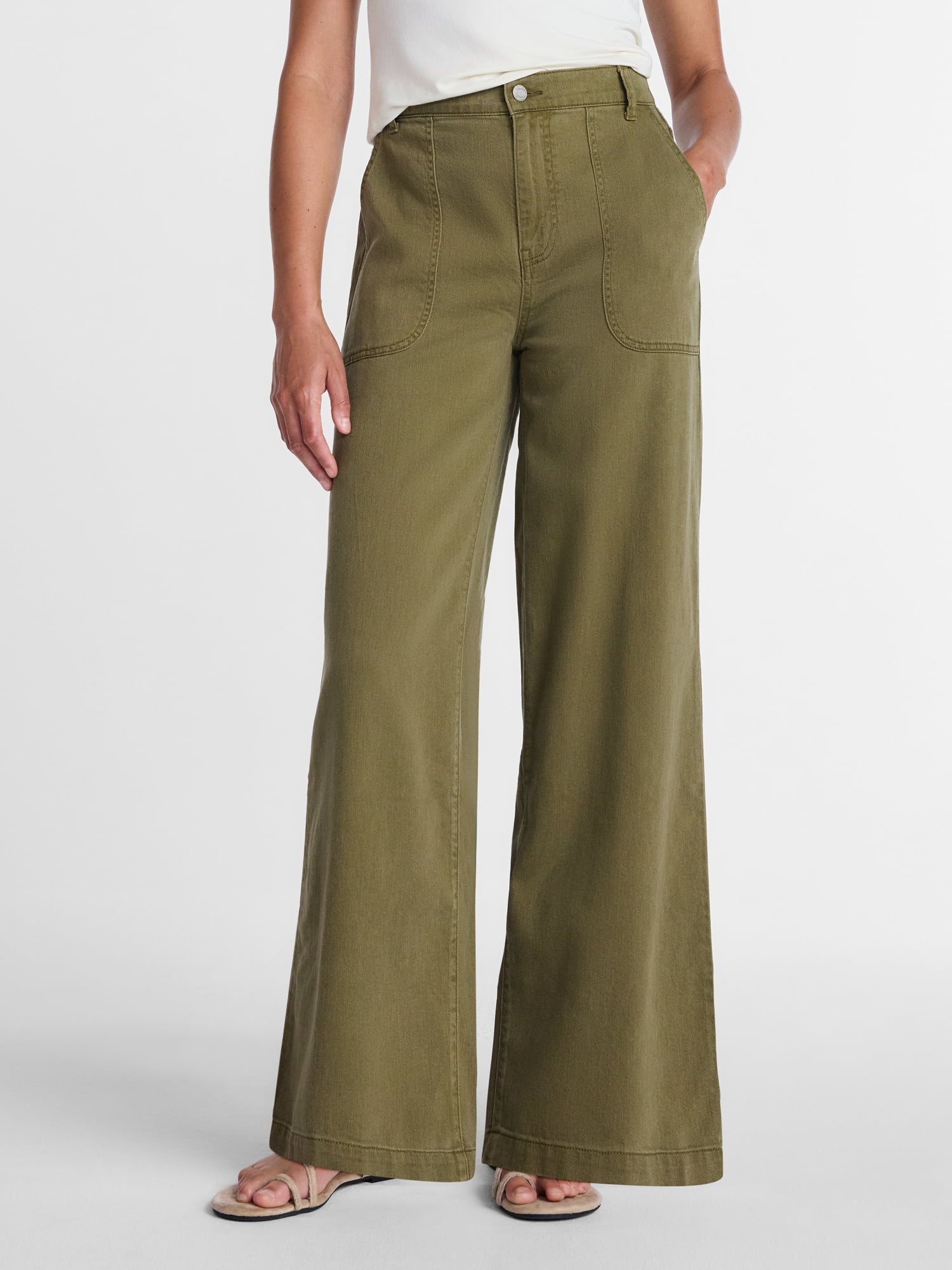 Time and Tru Women's High Rise Draped Utility Jeans, 30" Inseam, Sizes XS-XXXL