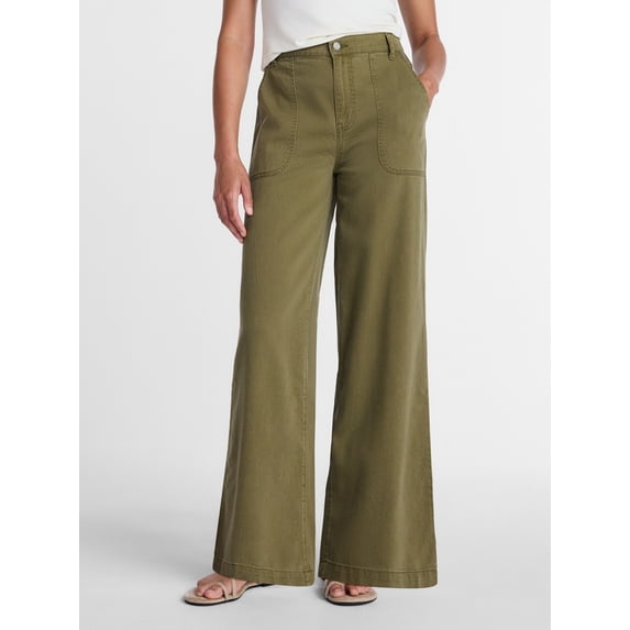 Time and Tru Women's High Rise Draped Utility Jeans, 30" Inseam, Sizes XS-XXXL