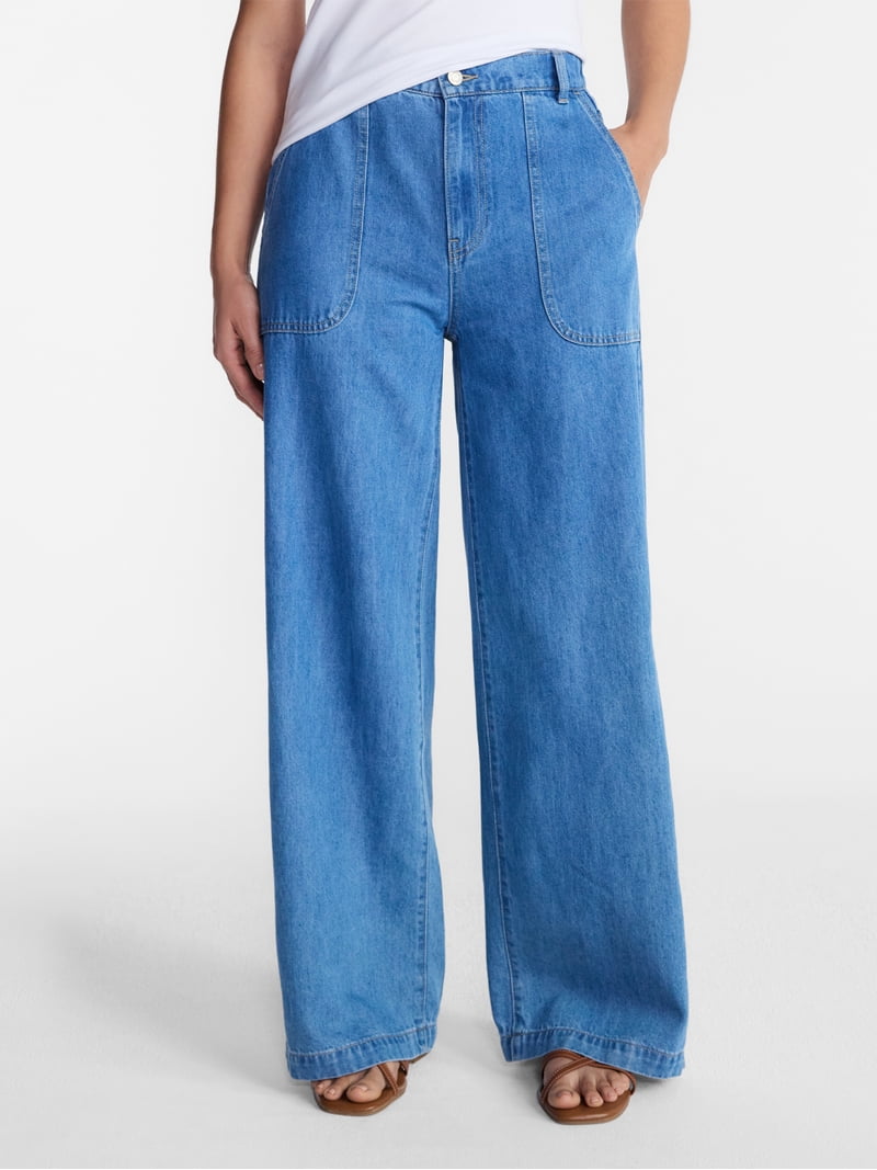 Time and Tru Women's High Rise Draped Utility Jeans, 30