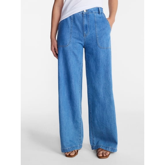 Time and Tru Women's High Rise Draped Utility Jeans, 30" Inseam, Sizes XS-XXXL