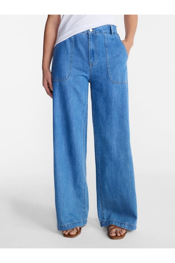 Women's High Rise Draped Utility Jeans, 30" Inseam, Sizes XS-XXXL
