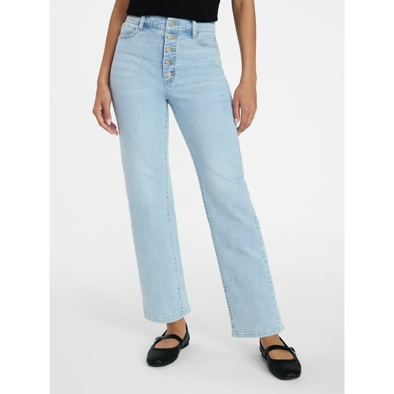 Time and Tru Women's High Rise Button Fly Cropped Jeans, 26.5" Inseam, Sizes 0-22