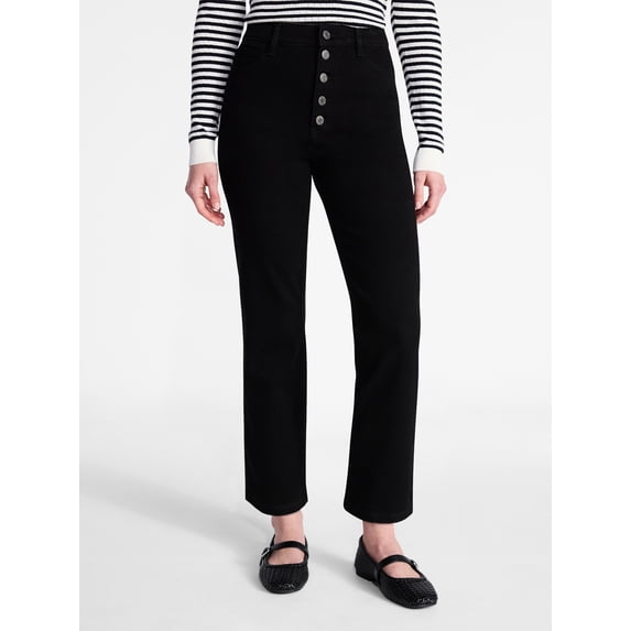 Time and Tru Women's High Rise Button Fly Cropped Jeans, 26.5" Inseam, Sizes 0-22